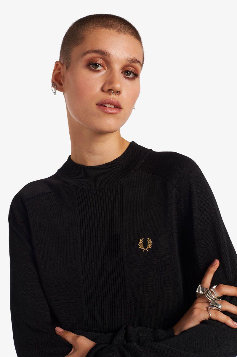 Black Fred Perry Rib Detail Jumper Women's Knitwear | PH 1924VRWD